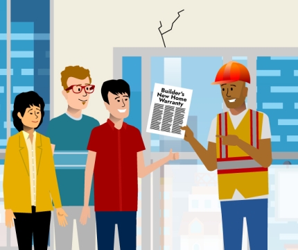 An illustration of three people speaking with their builder